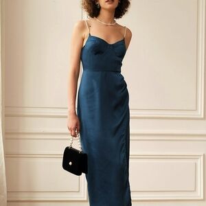 RIHOAS Blue Pearl Strap Corset Midi Dress